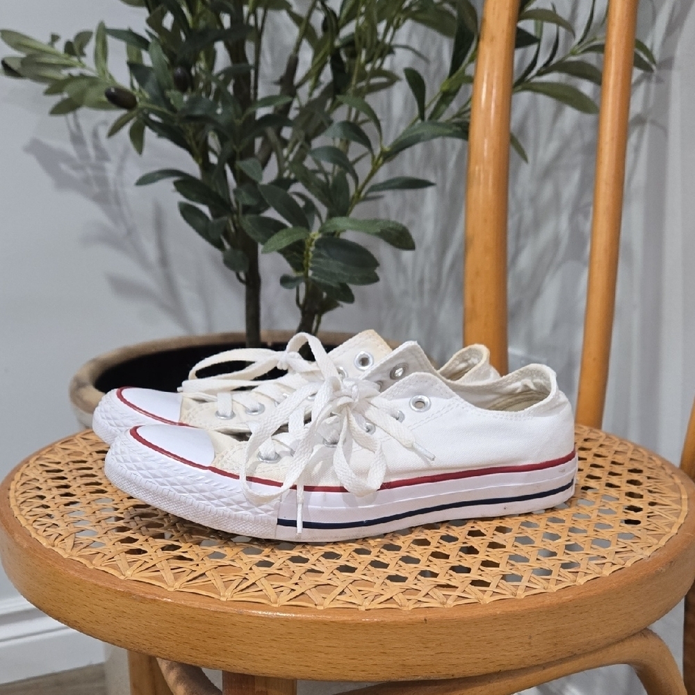 Converse White Canvas Sneakers with Red and Blue Accents